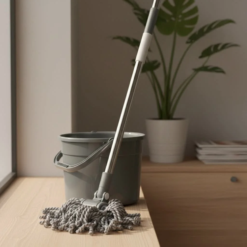 Spin mop bucket system for efficient cleaning